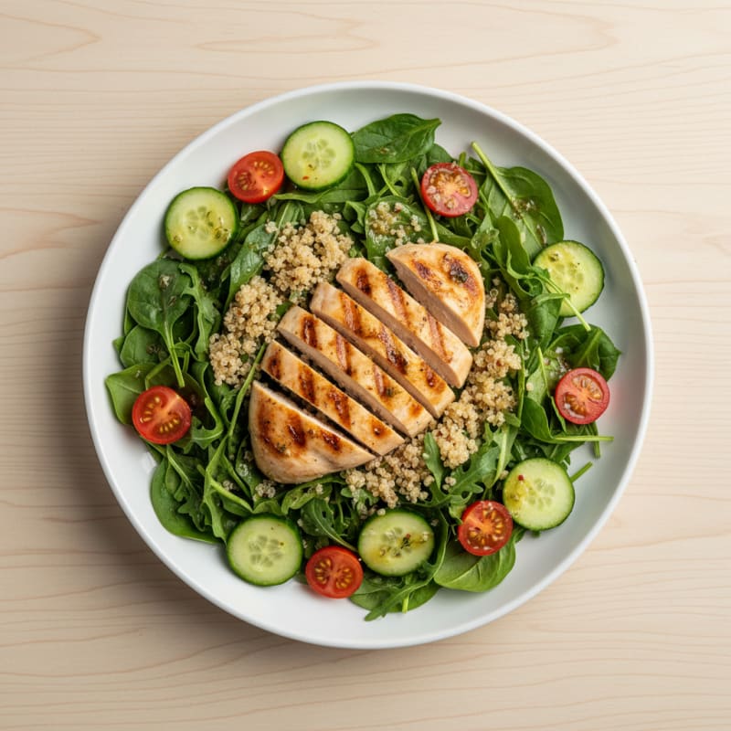 Grilled Chicken Breast Salad with Quinoa and Mixed Greens
