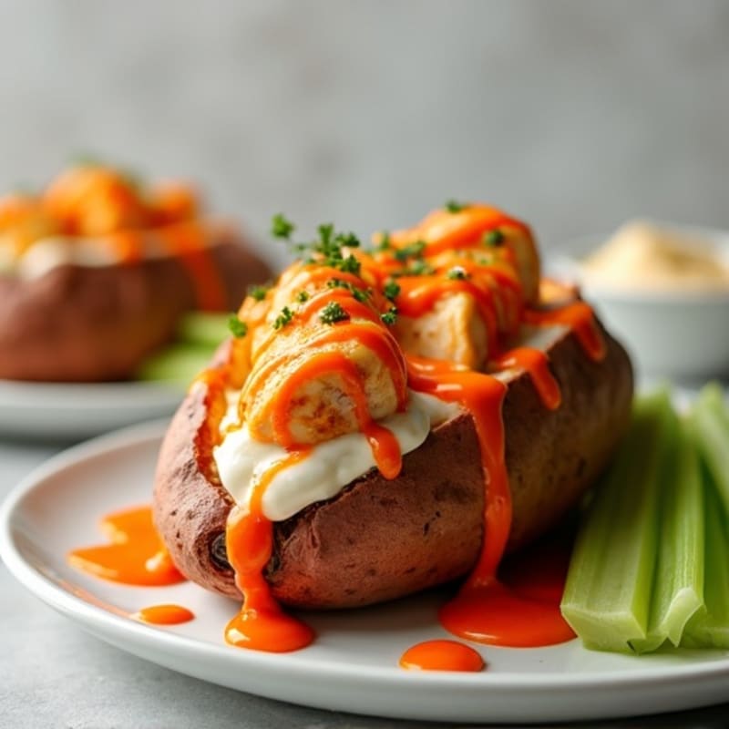 Creamy Buffalo Chicken Stuffed Sweet Potatoes