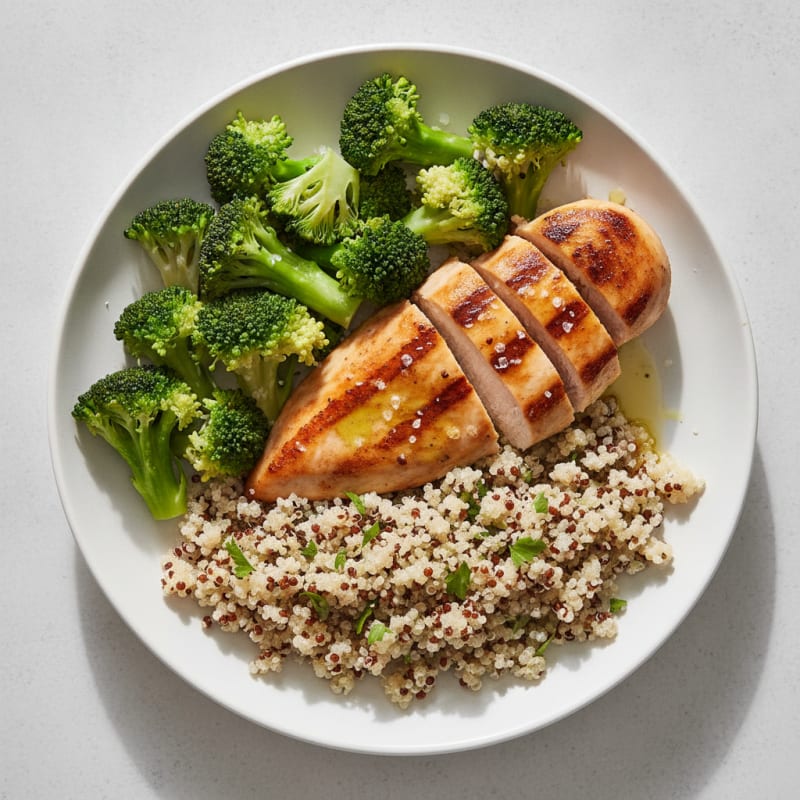 Grilled Chicken Breast with Quinoa and Steamed Broccoli