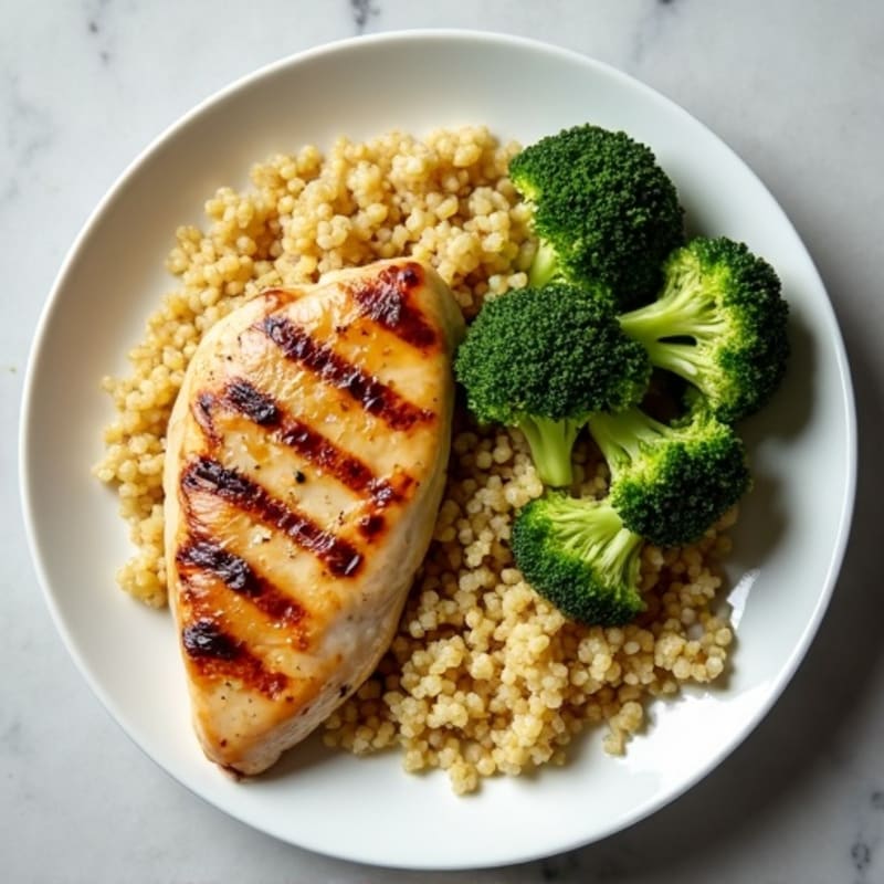 Grilled Chicken Breast with Quinoa and Roasted Broccoli
