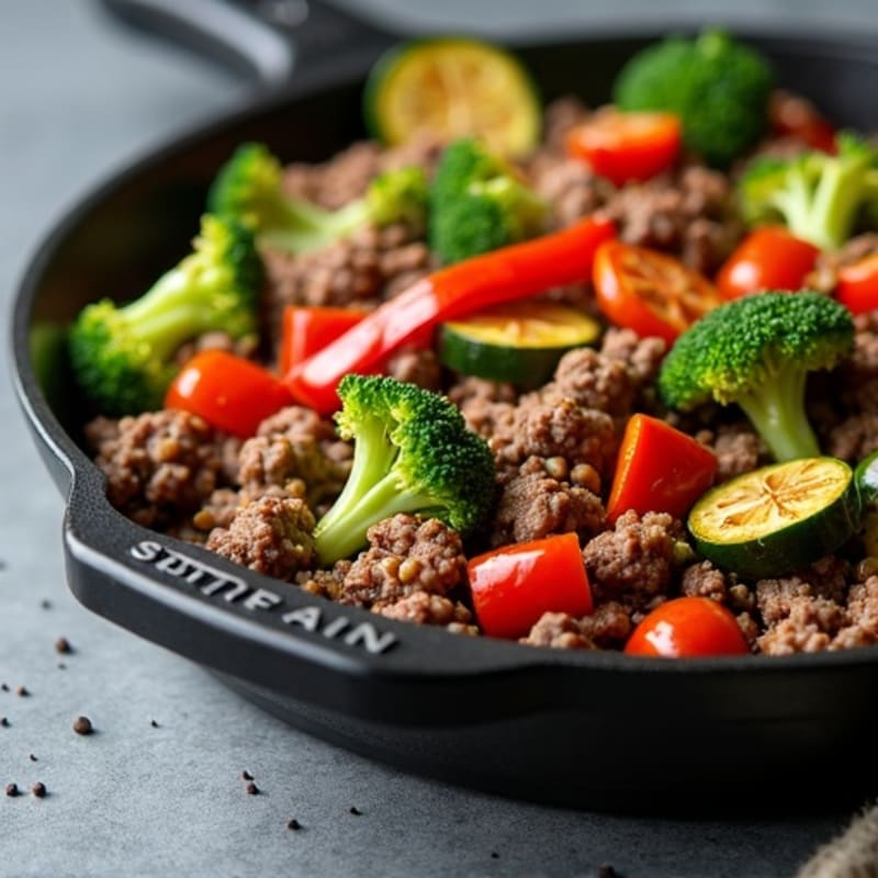 Lean Ground Beef Skillet with Roasted Vegetables