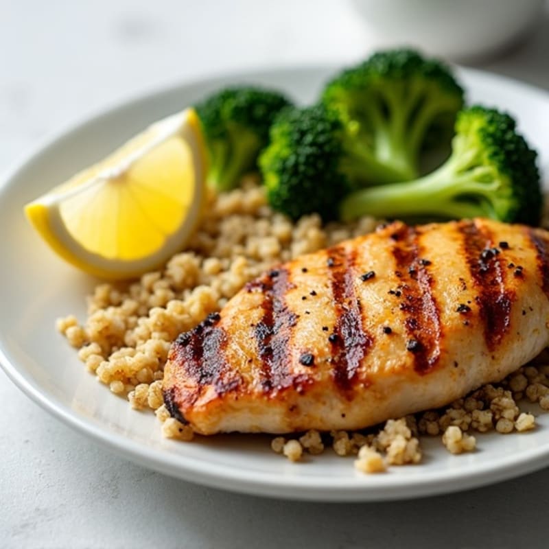Grilled Chicken Breast with Roasted Broccoli and Quinoa