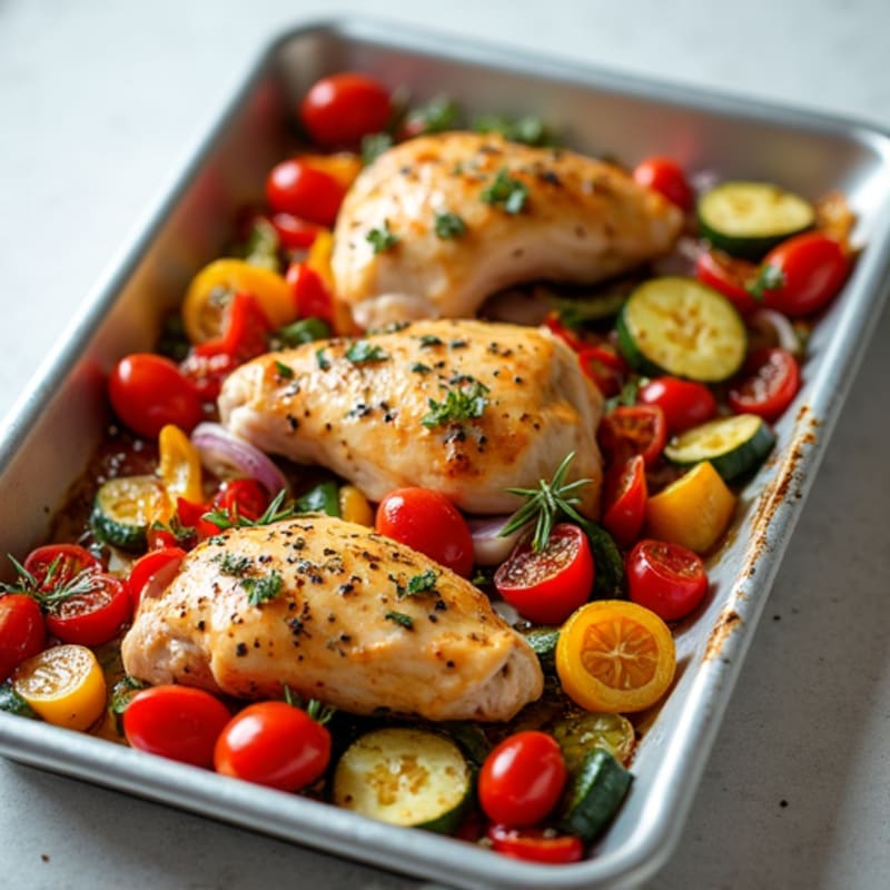 Sheet Pan Herb-Roasted Chicken with Rainbow Vegetables