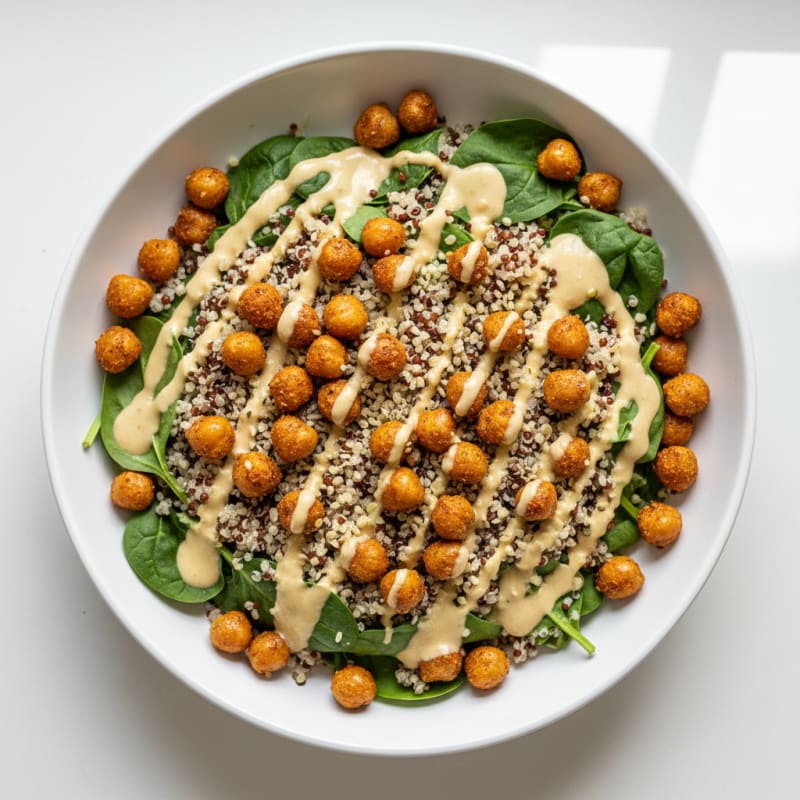 Crispy Chickpea and Quinoa Power Bowl with Creamy Tahini Dressing