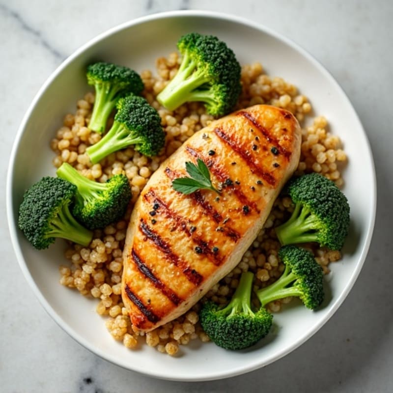 Grilled Chicken Breast with Quinoa and Roasted Broccoli