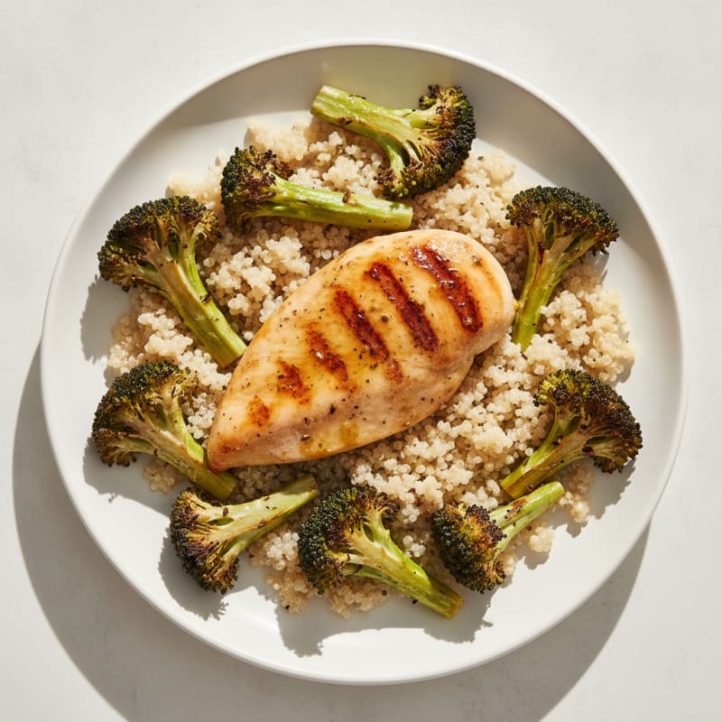 Grilled Chicken Breast with Roasted Broccoli and Quinoa