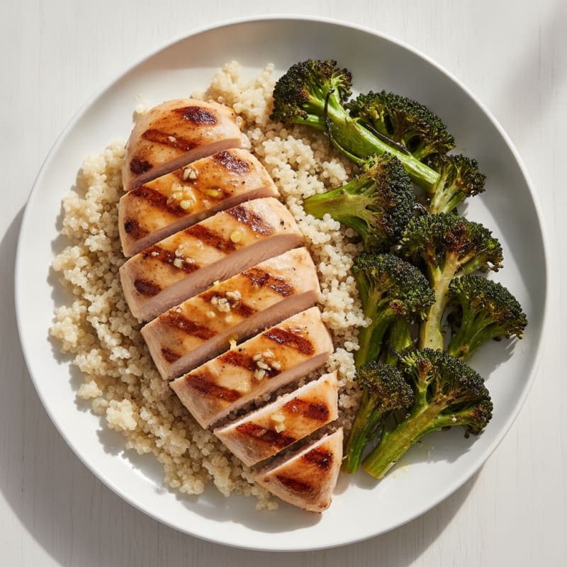 Grilled Chicken Breast with Quinoa and Roasted Broccoli