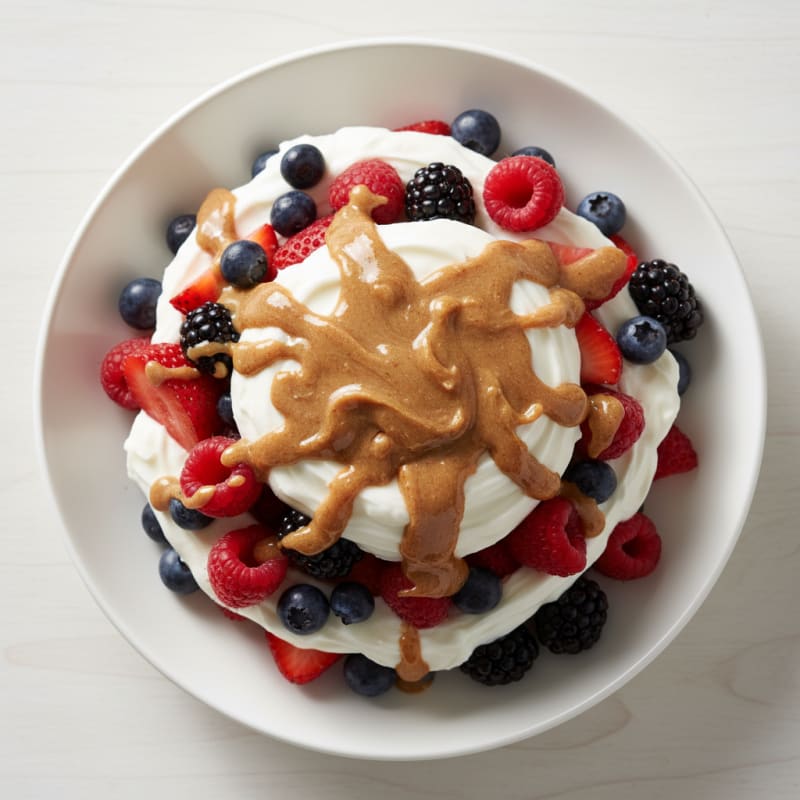 Greek Yogurt Protein Parfait with Mixed Berries and Almond Butter