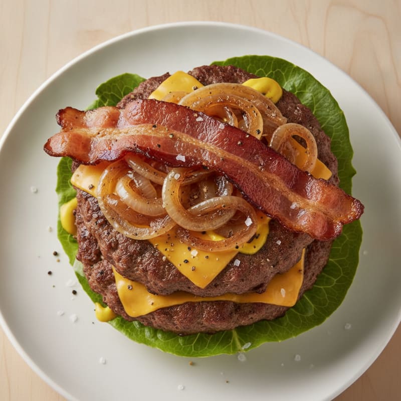 Double Bacon Cheeseburger with Caramelized Onions