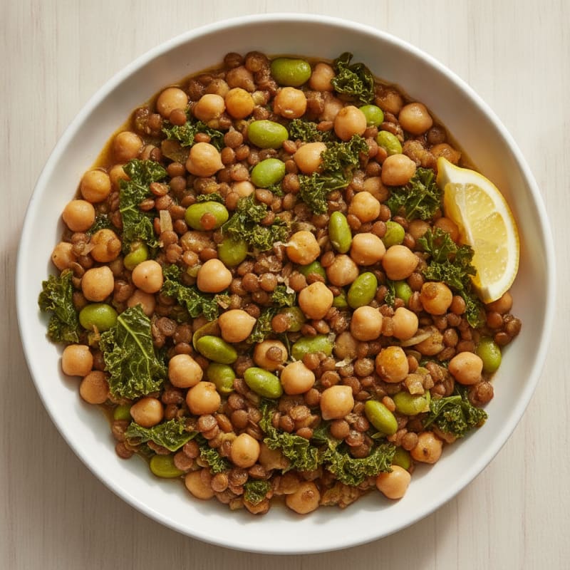Lentil and Chickpea Stew with Kale and Edamame
