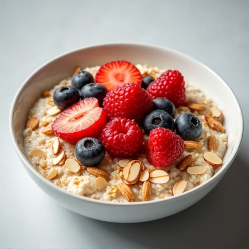 Cottage Cheese Berry Oatmeal Bowl with Almonds