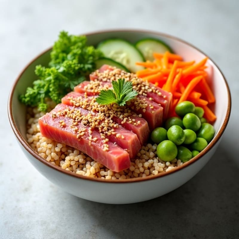 Sesame-Crusted Tuna Rice Bowl with Fresh Vegetables