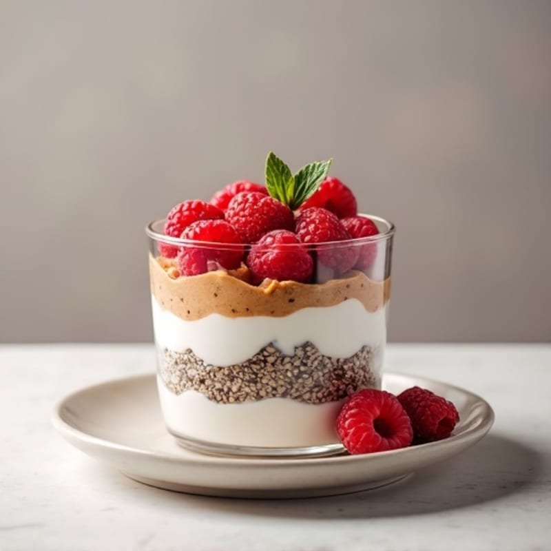 Greek Yogurt Protein Parfait with Almond Butter and Chia Seeds