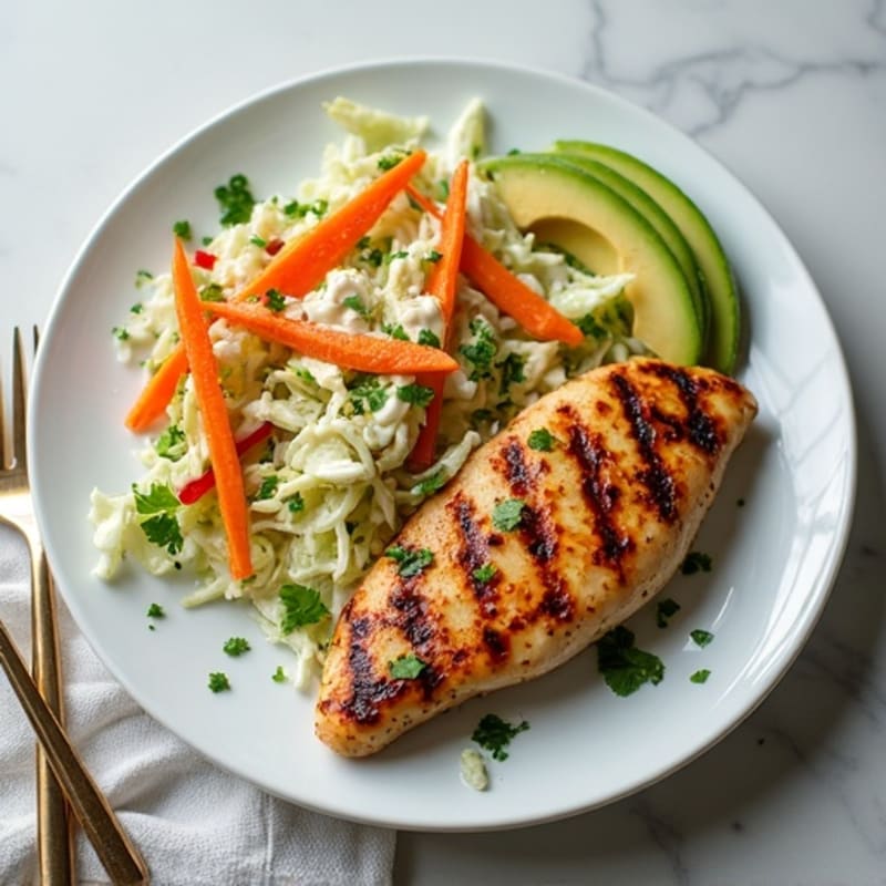 Grilled Chicken Breast with Crunchy Cabbage Slaw
