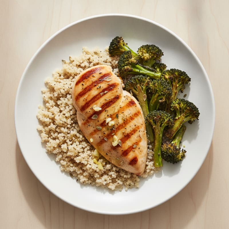 Grilled Chicken Breast with Quinoa and Roasted Broccoli