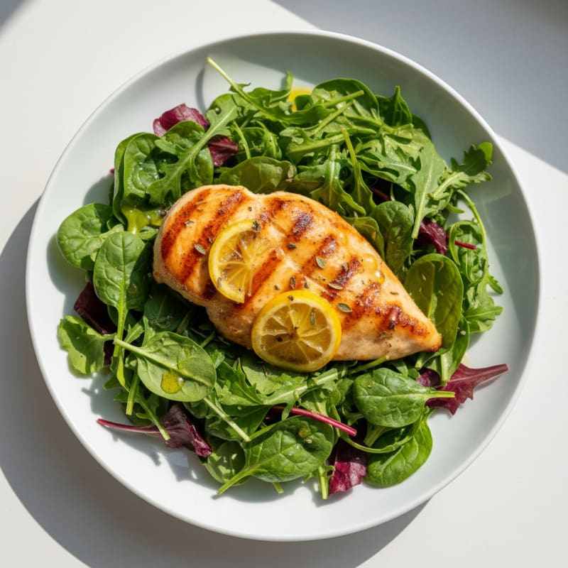 Grilled Lemon Chicken Breast over Mixed Greens