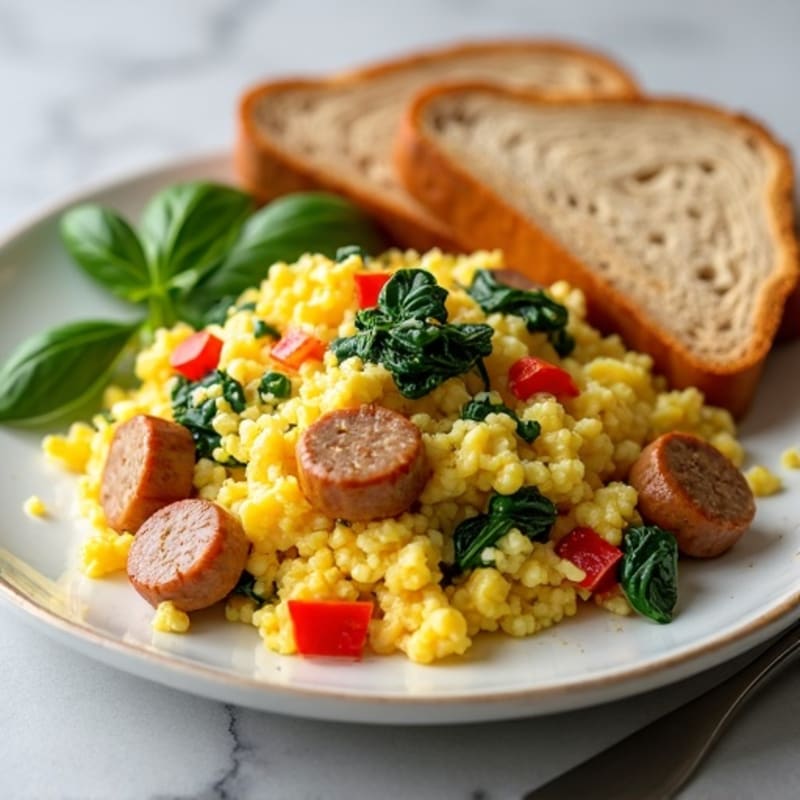Egg White Scramble with Turkey Sausage and Spinach