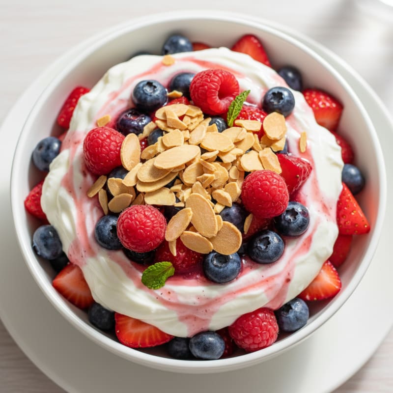 Greek Yogurt Protein Parfait with Mixed Berries and Almonds