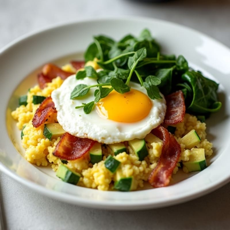 Cottage Cheese Scramble with Spinach and Turkey Bacon