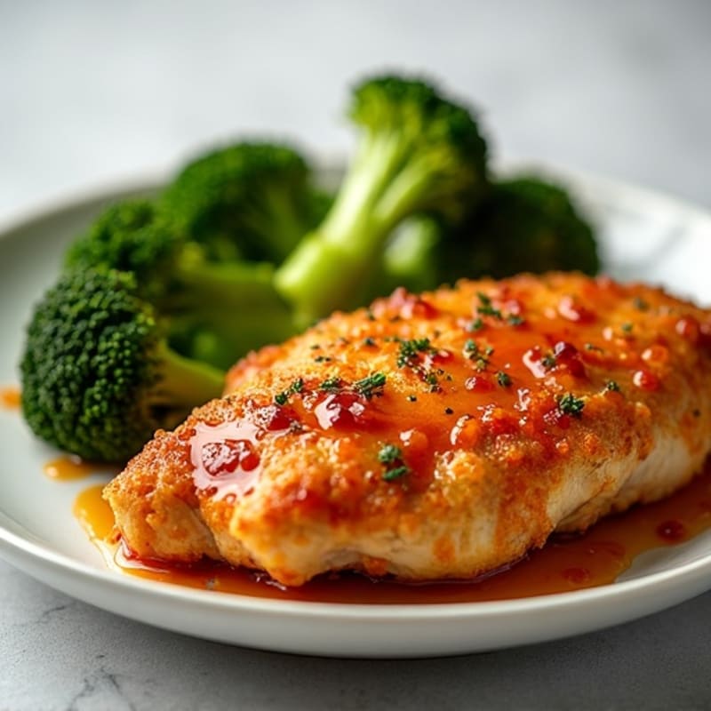 Crispy Baked Chicken with Sweet and Spicy Glaze and Roasted Broccoli