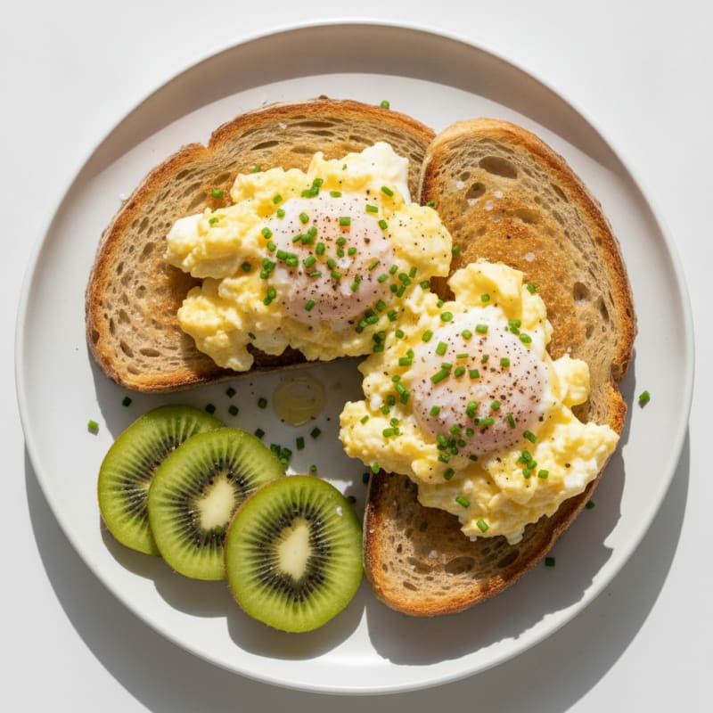 Eggs with Toasted Sourdough and Kiwi