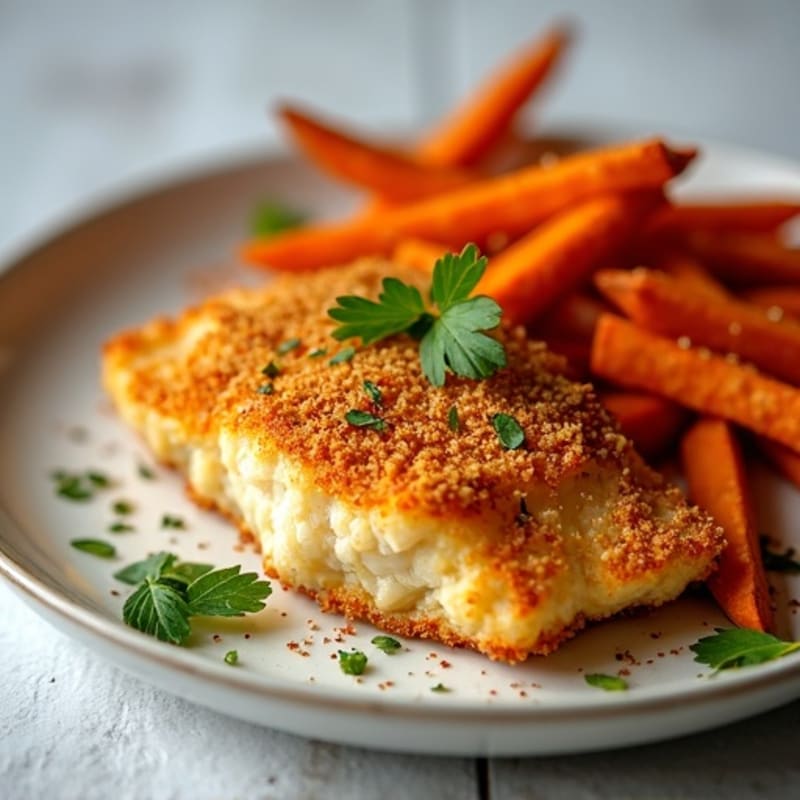 Crispy Baked Cod with Roasted Sweet Potato Fries