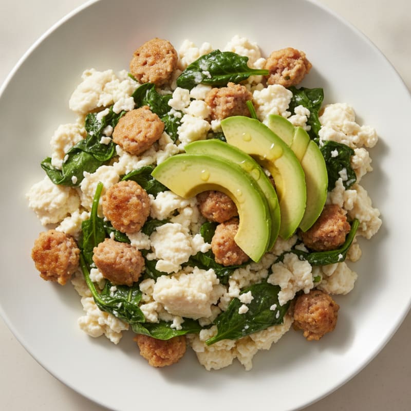 Egg White and Turkey Sausage Scramble with Spinach and Avocado