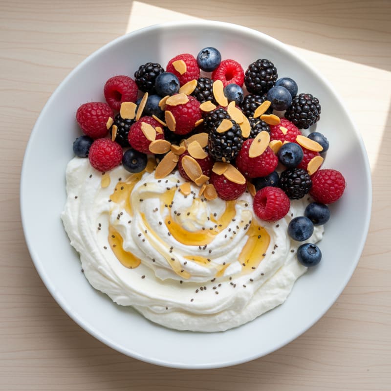 Silky Greek Yogurt Protein Bowl with Mixed Berries and Almonds