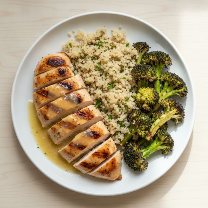 Grilled Chicken Breast with Quinoa and Roasted Broccoli