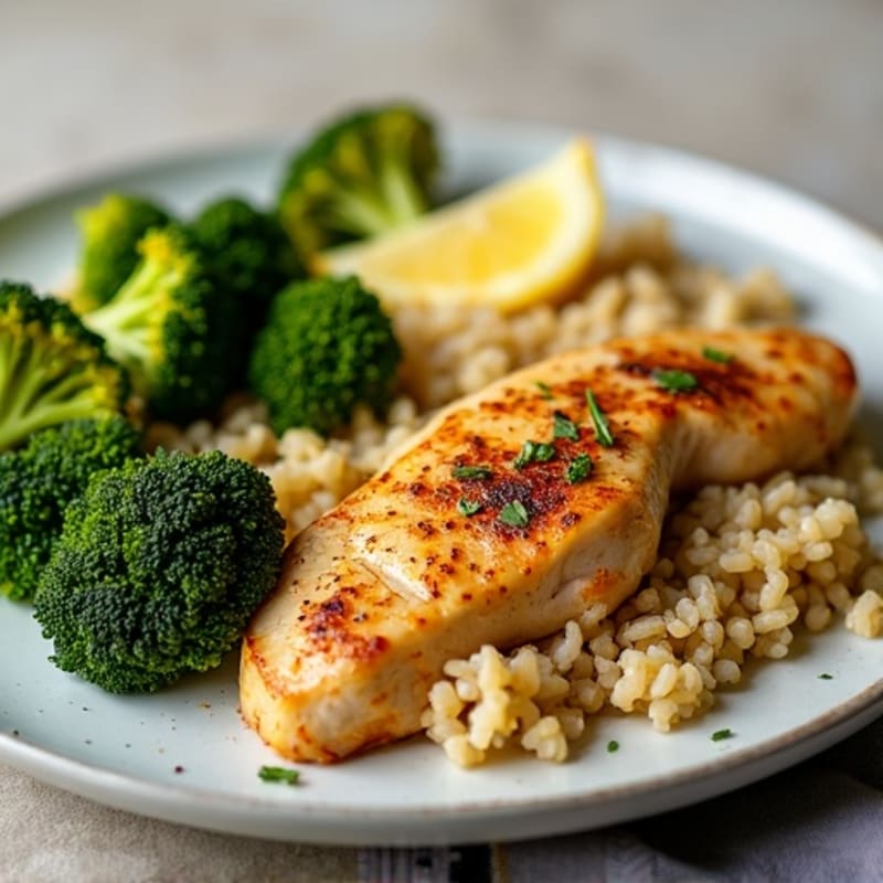 Sheet Pan Lemon Garlic Chicken with Roasted Broccoli and Brown Rice