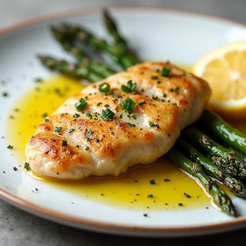 Lemon Garlic Pan-Seared Chicken with Roasted Asparagus