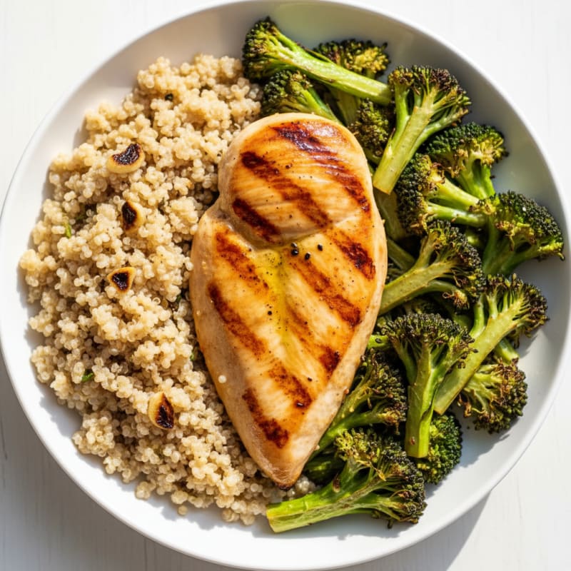 Grilled Chicken Breast with Roasted Broccoli and Quinoa