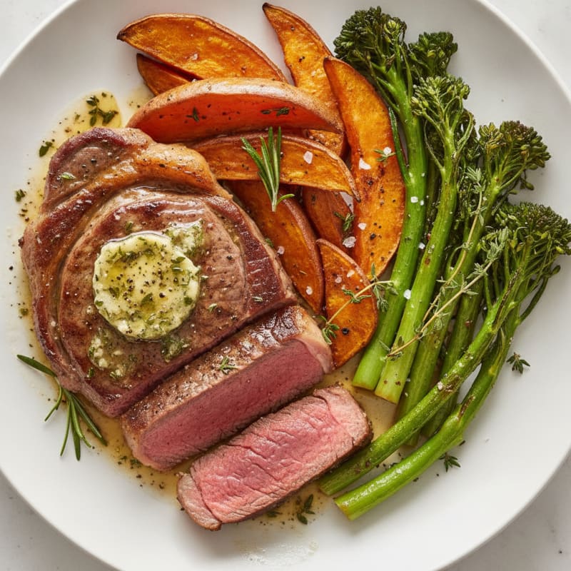 Pan-Seared Sirloin with Garlic Herb Butter