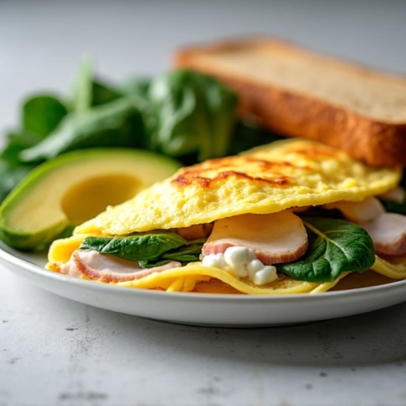 Egg White Spinach Omelet with Cottage Cheese and Sliced Turkey