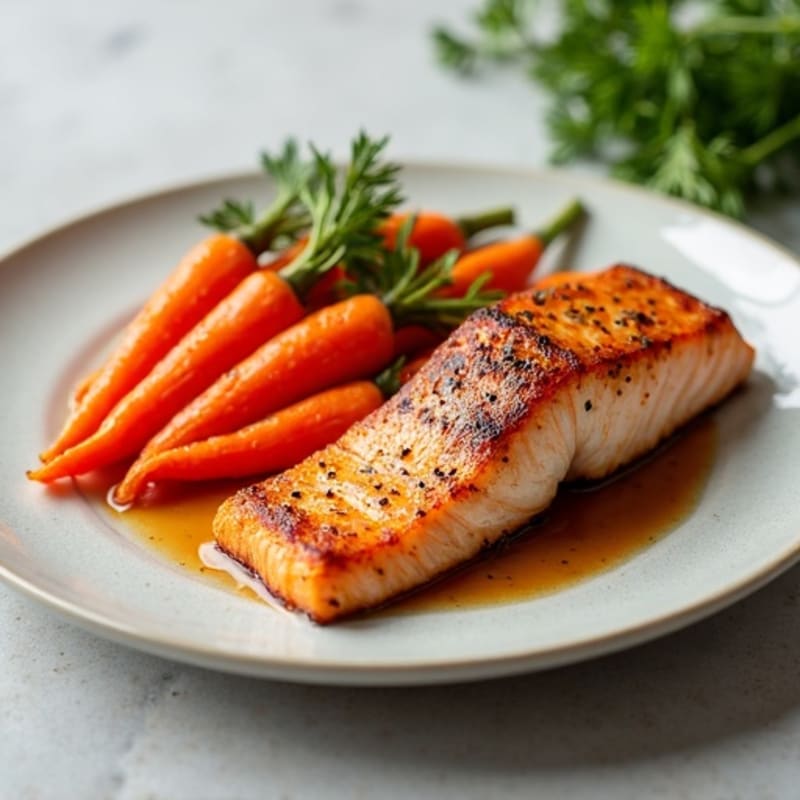 Crispy Roasted Salmon with Sweet Maple Glazed Carrots