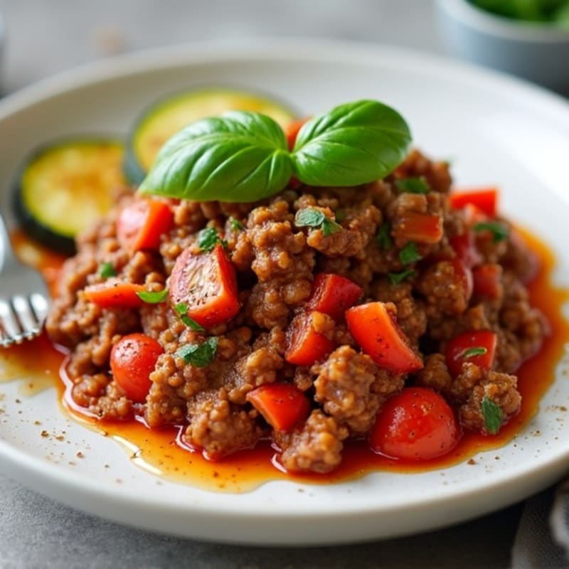 Lean Ground Beef and Fresh Tomato Sauce with Roasted Zucchini