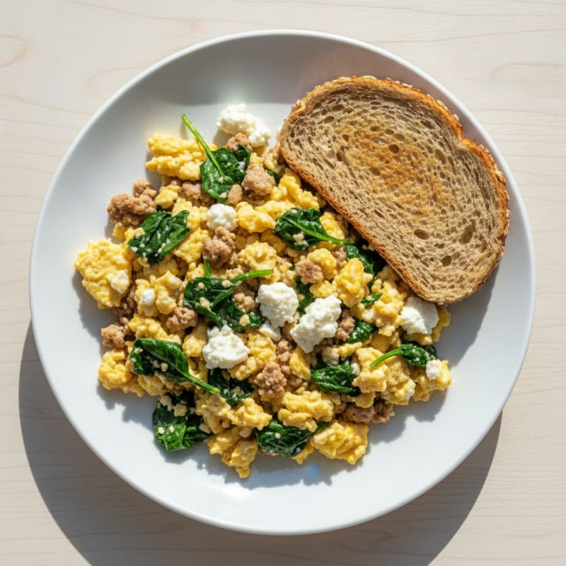 Cottage Cheese Scramble with Turkey and Spinach