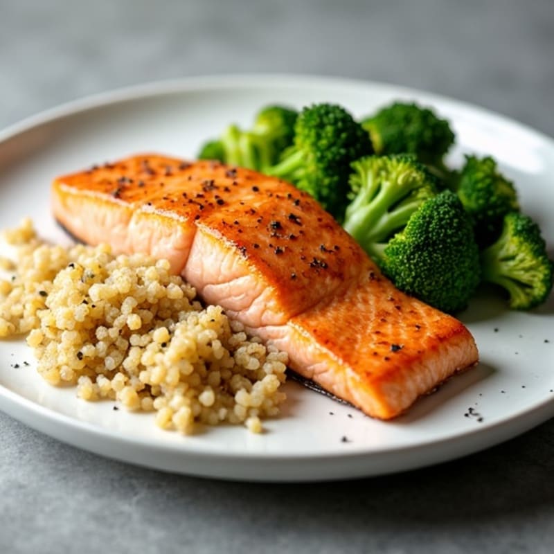 Seared Salmon with Roasted Broccoli and Quinoa