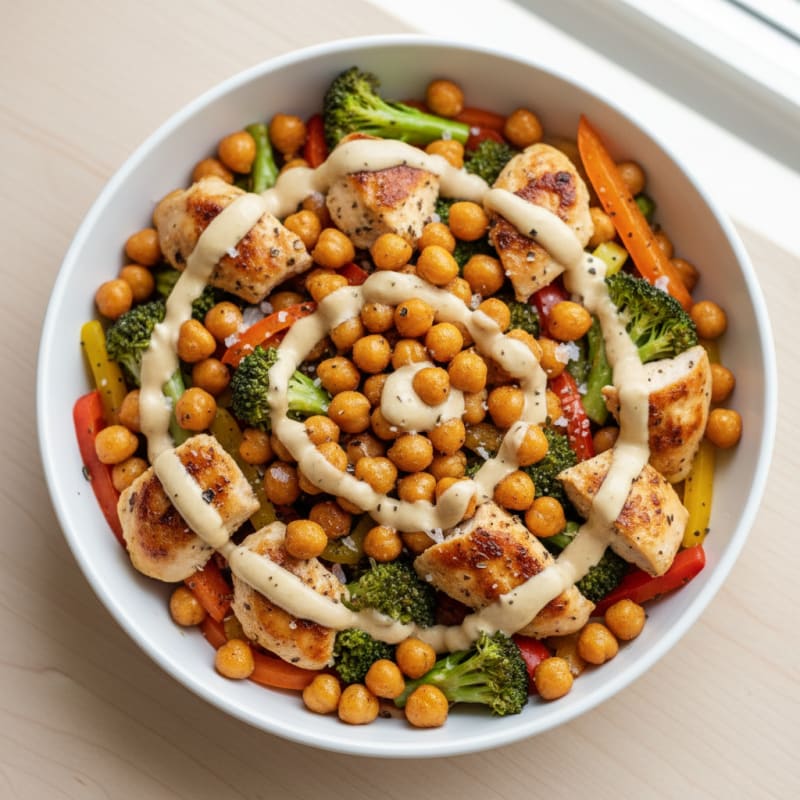 Creamy Roasted Chickpea & Veggie Bowl