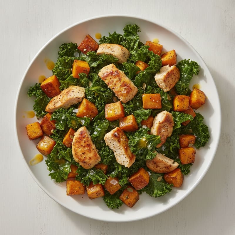 Roasted Sweet Potato and Kale Salad with Lemon-Herb Chicken