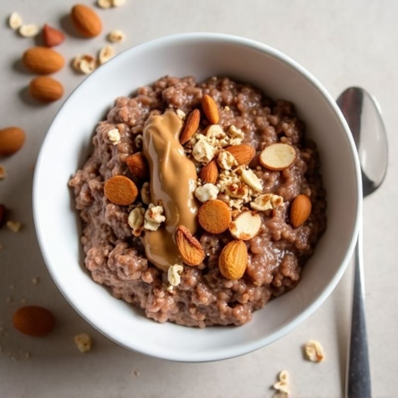 Chocolate Peanut Butter Protein Oatmeal with Crunchy Nuts