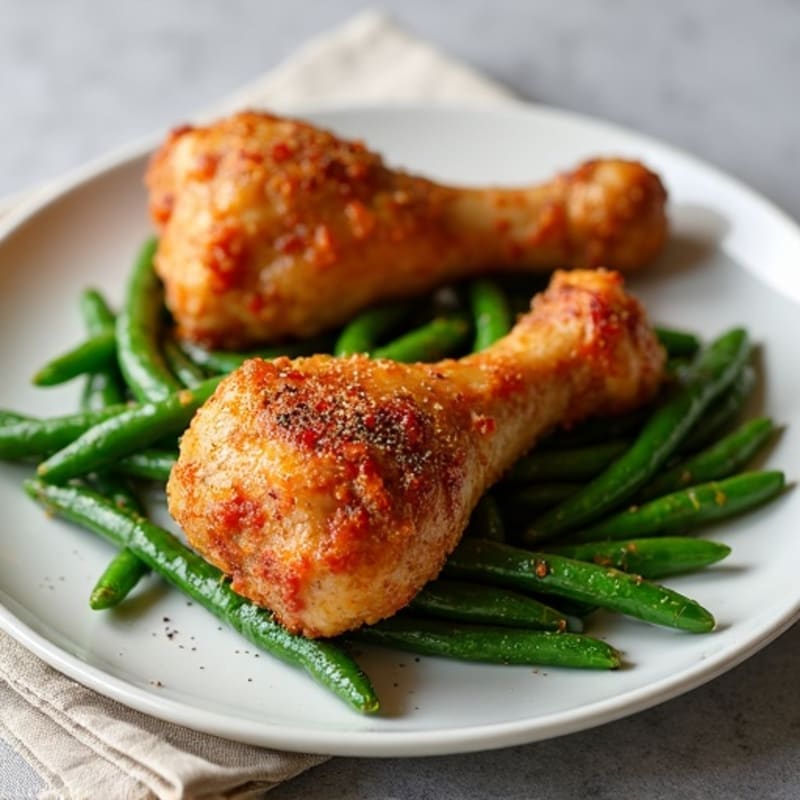 Crispy Roasted Chicken Drumsticks with Roasted Green Beans