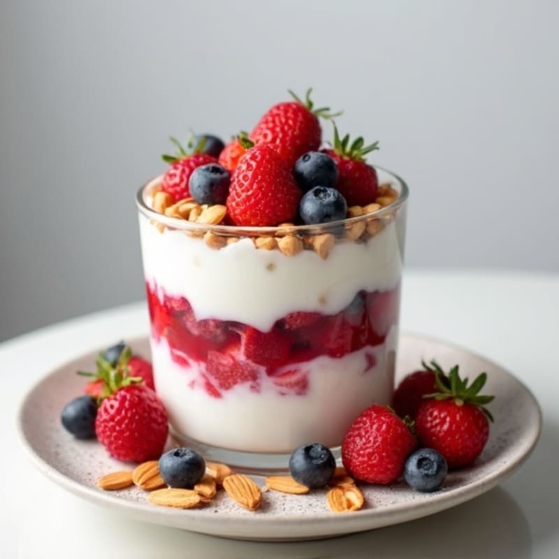 Greek Yogurt Protein Parfait with Mixed Berries and Almonds