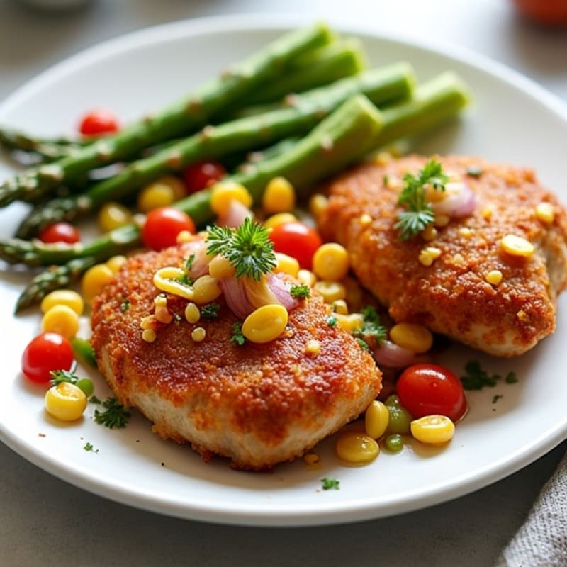 Crispy Chicken Thighs with Fresh Corn Salsa and Roasted Asparagus