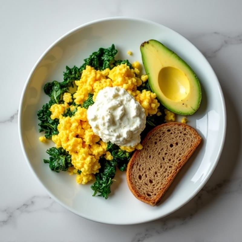 Egg White and Spinach Scramble with Cottage Cheese