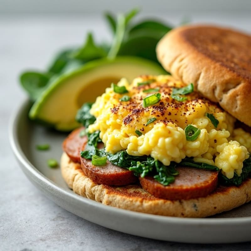 Egg White and Turkey Sausage Scramble with Spinach