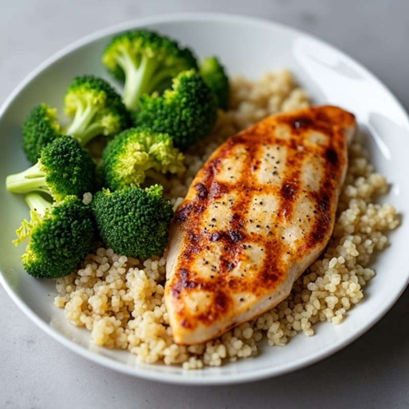 Grilled Chicken Breast with Quinoa and Steamed Broccoli