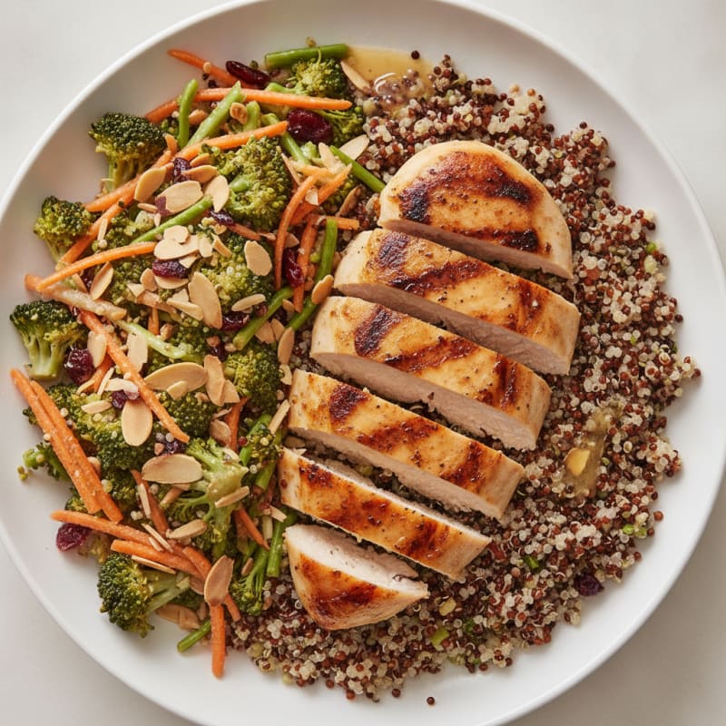 Grilled Chicken Breast with Quinoa and Crunchy Broccoli Slaw