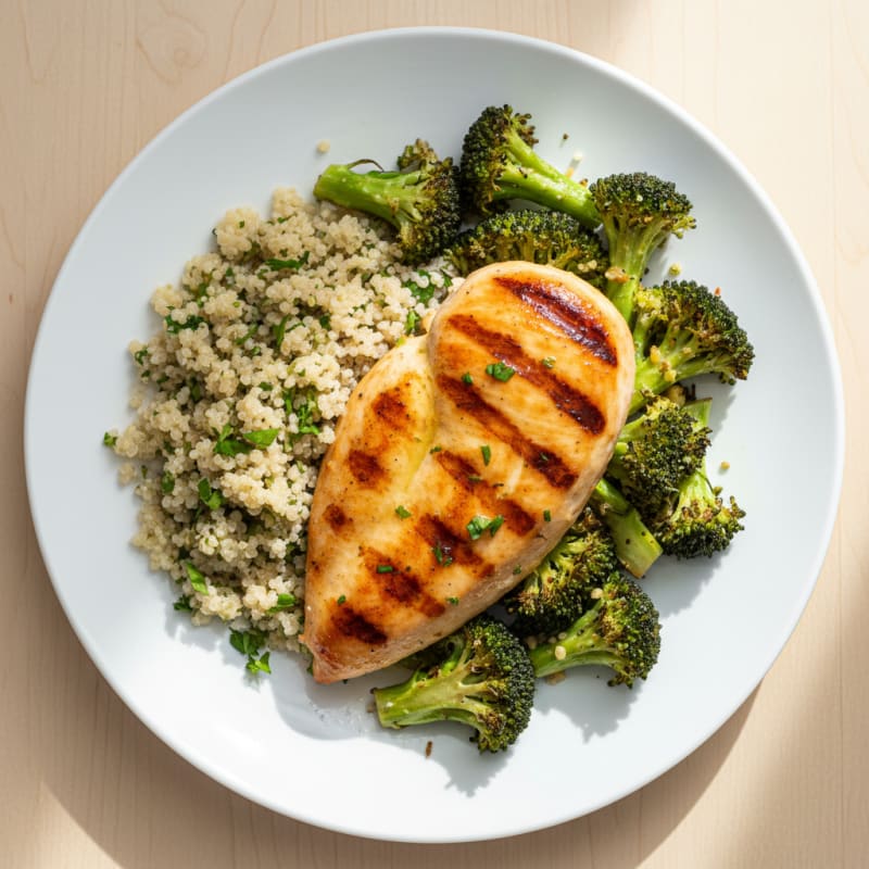 Grilled Chicken Breast with Quinoa and Roasted Broccoli