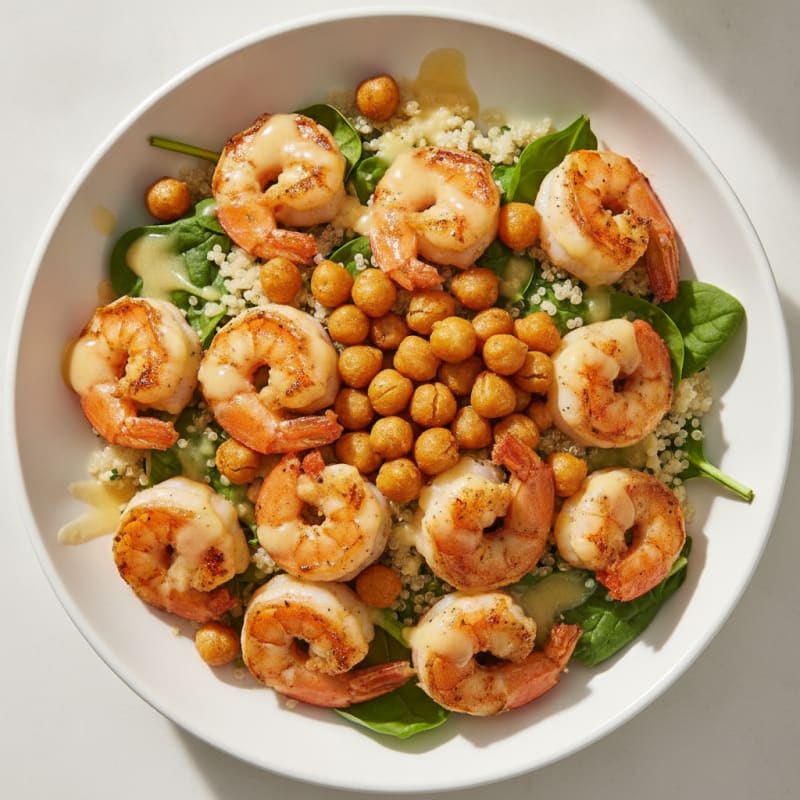 Grilled Shrimp and Quinoa Power Bowl with Roasted Chickpeas